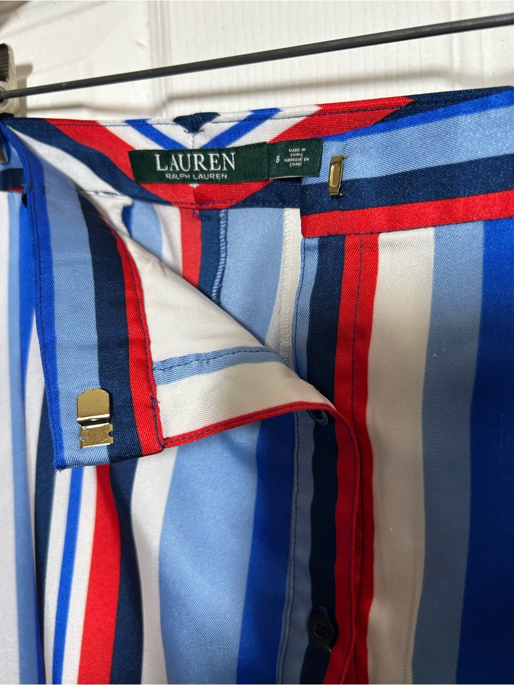 Lauren Ralph Lauren Striped Midi Skirt Size 8 Tie Waist Nautical Preppy Chic - Picture 10 of 15